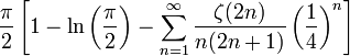 \frac{\pi}{2}\left[1-\ln\left(\frac{\pi}{2}\right) - \sum_{n=1}^\infty \frac{\zeta(2n)}{n(2n+1)} \left(\frac{1}{4}\right)^n\right]