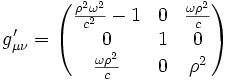 g'_{\mu\nu}=\begin{pmatrix}\frac{\rho^2\omega^2}{c^2}-1 & 0 & \frac{\omega\rho^2}{c} \\ 0 & 1 & 0 \\ \frac{\omega\rho^2}{c} & 0 & \rho^2 \end{pmatrix}