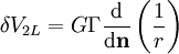\delta V_{2L} = G\Gamma \frac{\mathrm d}{\mathrm d\mathbf n}\left( \frac{1}{r} \right)