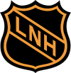 Logo de la LNH représentant un écusson barré des lettres LNH orientées du haut à gauche vers le bas à droite.