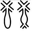 Idéogramme représentant deux stipes ventrus de palmiers ainsi que des palmes symbolisées par des croix.
