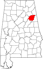Localisation du comté de Calhoun (en rouge) dans l'Alabama