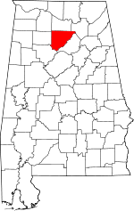 Localisation du comté de Cullman (en rouge) dans l'Alabama