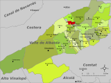 Localización de Guadasequies con respecto a la comarca del Valle de Albaida