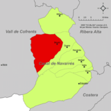 Localización de Bicorp respecto a la comarca de la Canal de Navarrés