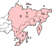 Carte du district fédéral extrême-oriental présentant le découpage en sujets fédéraux
