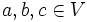 a, b, c \in V\,