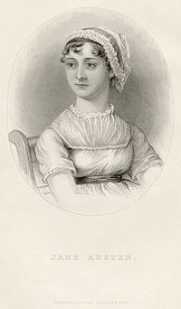 Portrait de Jane Austen publié en 1870 dans A Memoir of Jane Austen, et gravé d'après une aquarelle de James Andrews de Maidenhead, elle-même tirée du portrait fait par Cassandra Austen.
