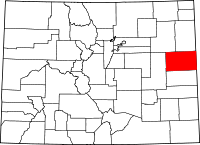 Carte situant le comté de Kit Carson (en rouge) dans l'État du Colorado