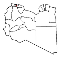 Localisation de la chabiyah d'Al Djfara (en rouge) à l'intérieur de la Libye