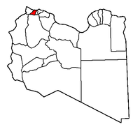 Localisation de la chabiyah d'Az Zaouiyah (en rouge) à l'intérieur de la Libye