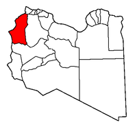 Localisation de la chabiyah de Nalout (en rouge) à l'intérieur de la Libye