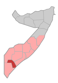 Localisation de la province de Jubbada Dhexe (en rouge) à l'intérieur de la Somalie