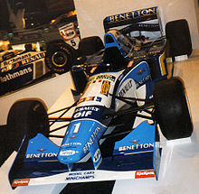 Photo de la nouvelle Benetton B195 exposée au 1996 Autosport International Show