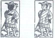 Deux illustrations gravées dans des ouvrages publiés par Jan van Doesburch, dont celle de gauche figure dans Tdal sonder wederkeeren (f 9 v°), sorti des presses en 1528.  Celle de droite, empruntée à l'ouvrage susmentionné, représente un héraut, et est reproduite dans le recueil de Refreynen (f. 75 v°), publié postérieurement par Van Doesburch.