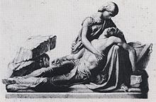  Pieta néo-classique d'une femme tenant sur ses genoux le corps d'un homme.