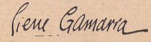 Signature à la plume de Pierre Gamarra au bas d'un manuscrit des années 1950
