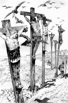 gravure ancienne provenant d'une édition de Salammbô de Flaubert, scène de crucifixion