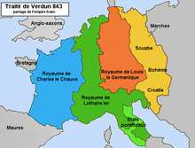 Partage de l'Empire carolingien après le traité de Verdun en 843