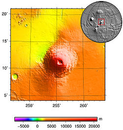Carte de la région d'Olympus Mons et de la chaîne de Tharsis Montes.