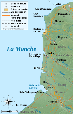 Carte de la Côte d'Opale avec la baie de Somme.