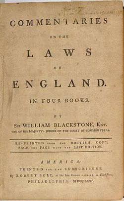 Commentaries on the Law of England, édition de 1771.