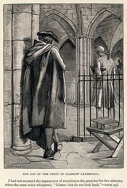 Rob Roy dans la crypte de la cathédrale de Glasgow,illustration d’une édition écossaise de 1886
