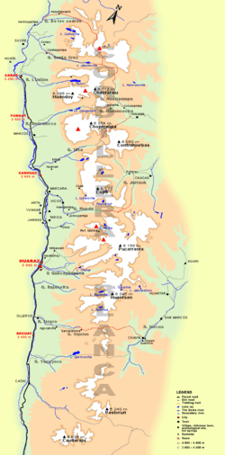 Carte de la cordillère Blanche.