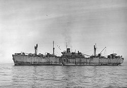 Liberty ship transport SS Carlos Carrillo off San Francisco, California, circa 1945-46.jpg