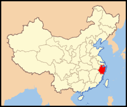 Carte indiquant la localisation du Zhejiang (en rouge) à l'intérieur de la Chine