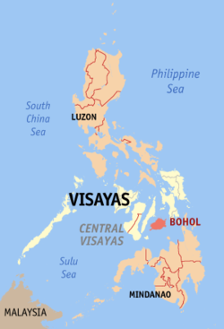 Localisation de la province de Bohol (en rouge) dans les Philippines.