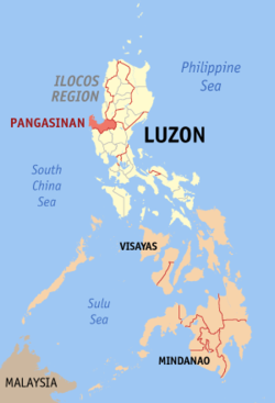 Localisation de la province de Pangasinan (en rouge) dans les Philippines.