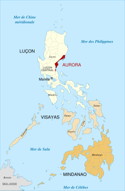 Localisation de la province d'Aurora (en rouge) dans les Philippines.