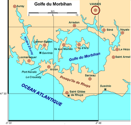 Carte du golfe du Morbihan avec ses 2 îles principales