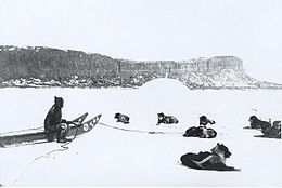 Attelage de chiens en harnais,Petite riviere de la Baleine, vers 1870