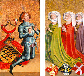 Ulrich V de Wurtemberg et ses trois épouses : Marguerite de Clèves, Élisabeth de Bavière-Landshut et Marguerite de Savoie (à l´extrême-droite).