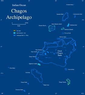Carte de l'archipel des Chagos montrant le banc Great Chagos au centre.