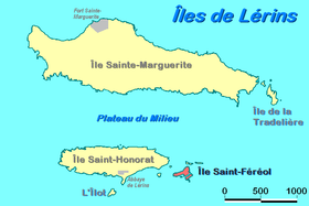 Carte des îles de Lérins avec l'îlot Saint-Ferréol.