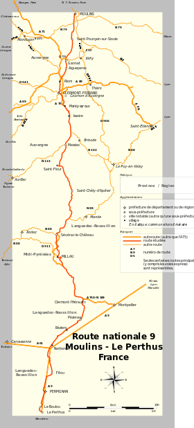 Carte de la route nationale 9