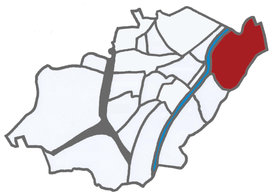 alt=Position du quartier dans la commune d'Anderlecht  (en rouge)