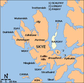 Carte montrant Raasay et les îles voisines, dont l'île de Skye.