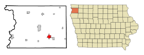 Sioux County Iowa Incorporated and Unincorporated areas Orange City Highlighted.svg
