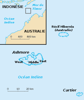 Localisation des îles Ashmore et Cartier dans la région