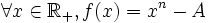 \forall x\in\mathbb{R}_+, f(x) = x^n - A