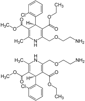 Énantiomère S de l'amlodipine (en haut) et R-amlodipine (en bas)