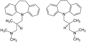 Énantiomère R de la trimipramine (à droite) et S-trimipramine (à gauche)