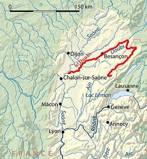 Localisation du cours du Doubs.