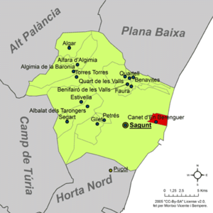 Localisation de Canet de Berenguer dans le Camp de Morvedre