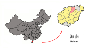 Localisation du xian de Chengmai (en rose) dans la zone administrée directement par la province (en jaune)