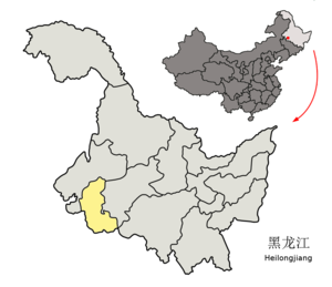 Localisation de la préfecture de Daqing (en jaune)